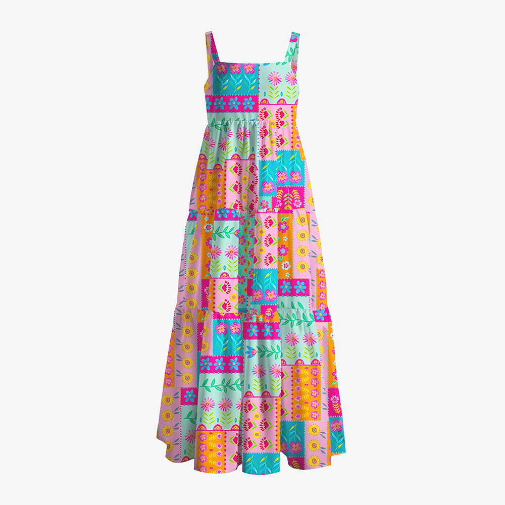 Colorful Patchwork Boho All-Over Print Women’s Voile Cami Dress
