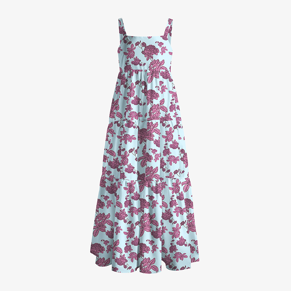 Blue Floral Print All-Over Print Women’s Voile Cami Dress