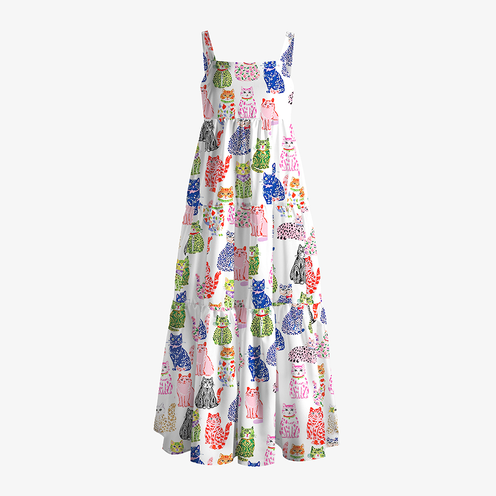 Whimsical Colorful Cat All-Over Print Women’s Voile Cami Dress