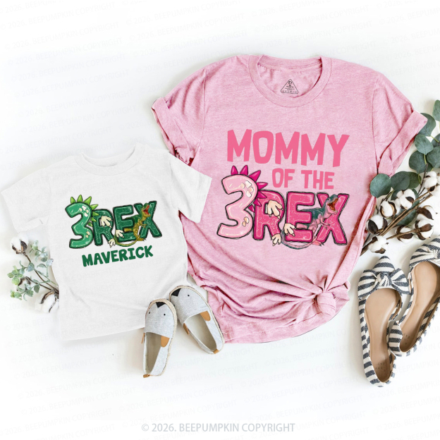 Personalized Rex Dinosaur Birthday Family Matching T-Shirts
