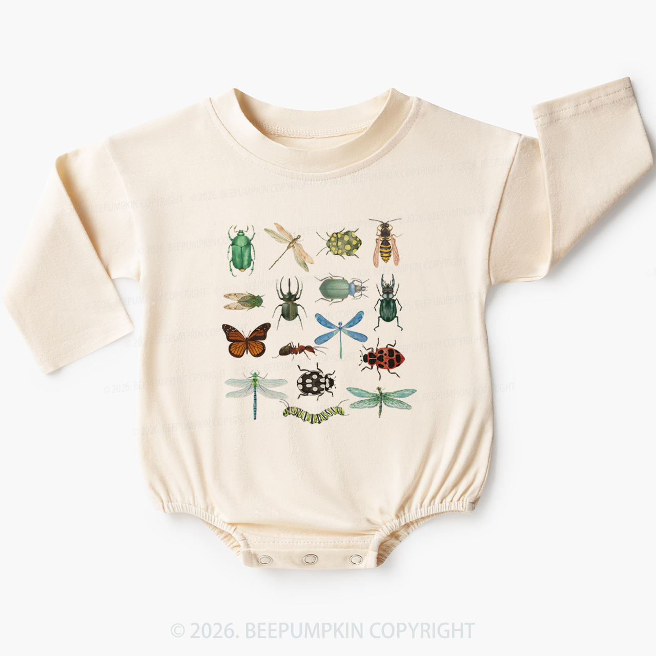 Retro Bugs Boho Natural Baby Bubble Romper