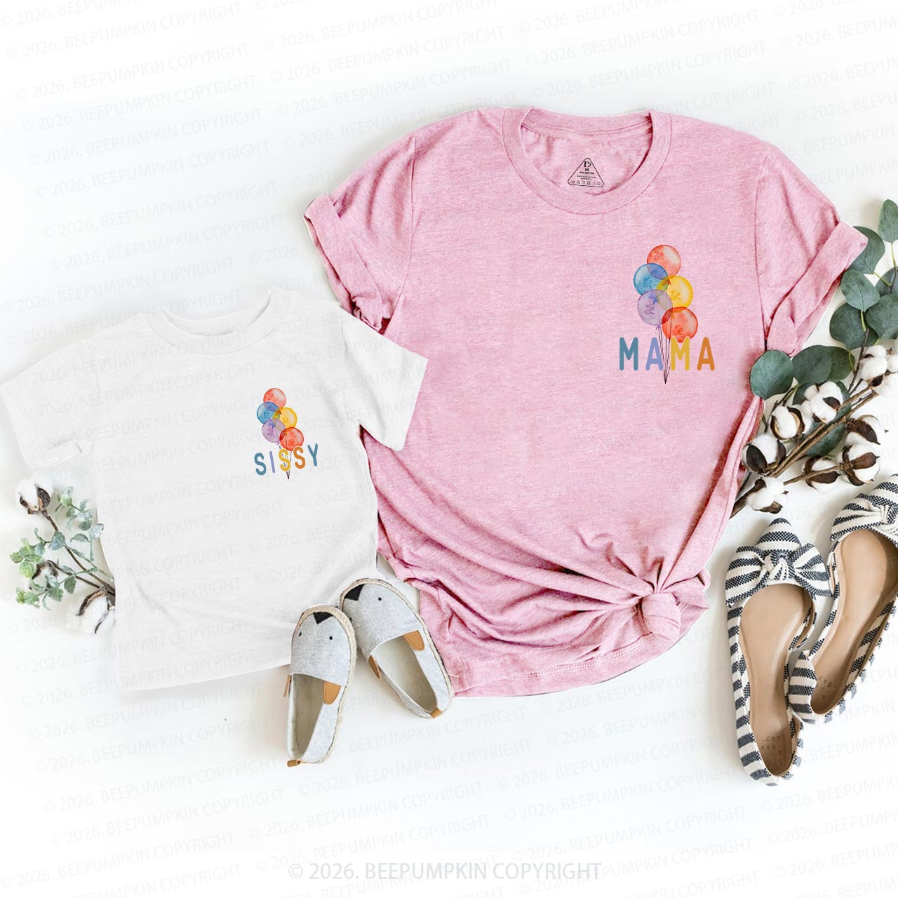 Personalized Rainbow Balloon Birthday Family Matching T-Shirts