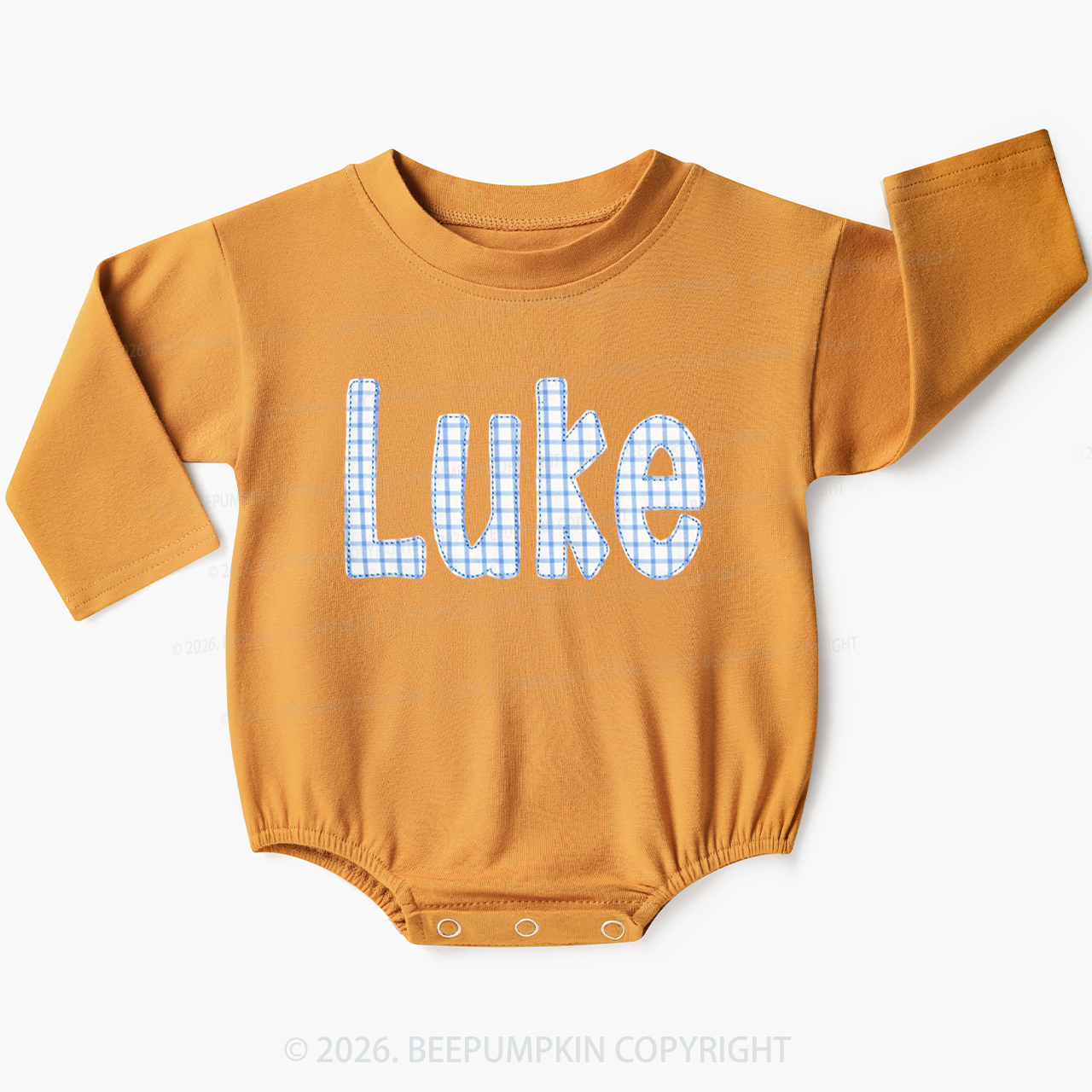 Personalized Plaid Applique Name Baby Bubble Romper