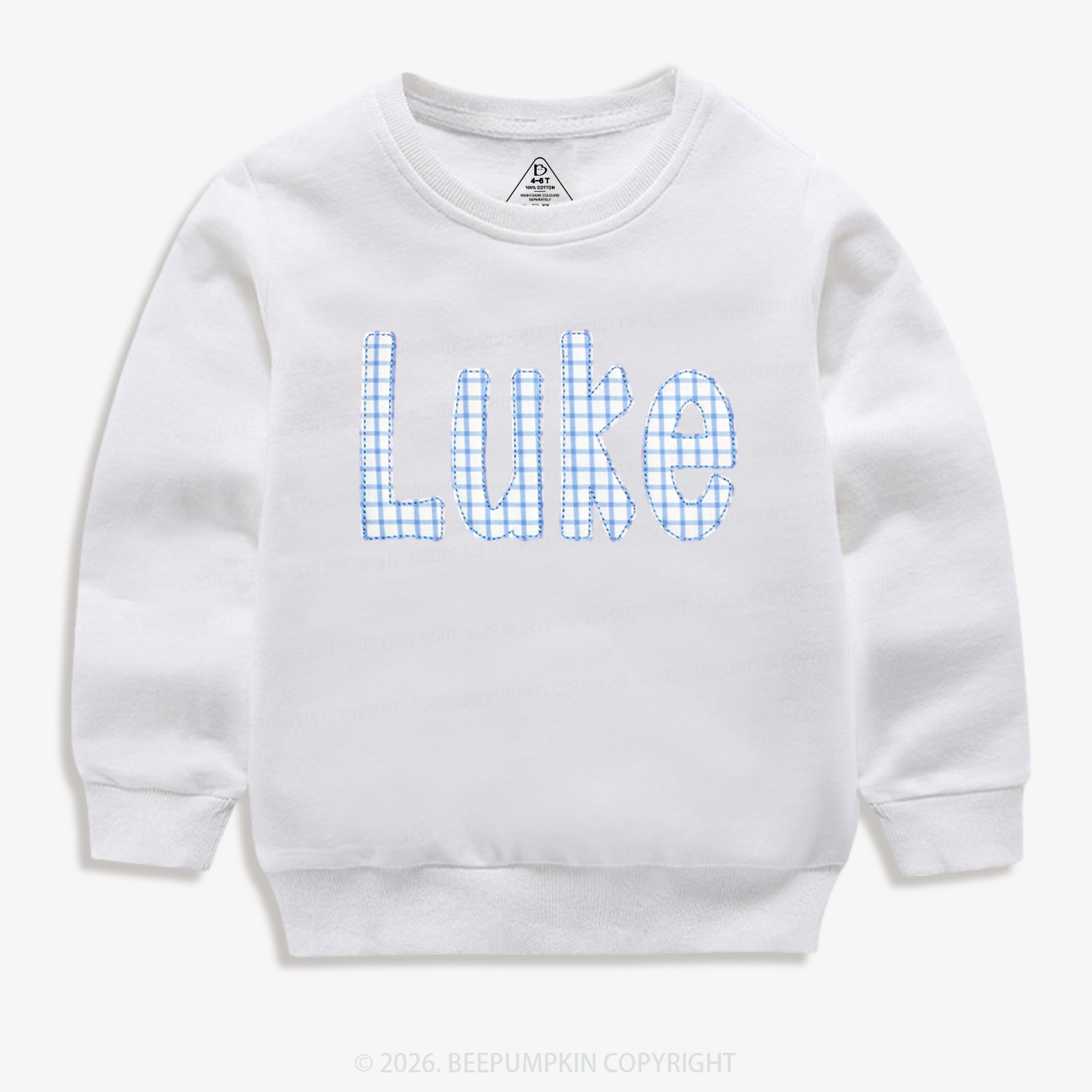 Personalized Plaid Applique Name Kid's Sweatshirt