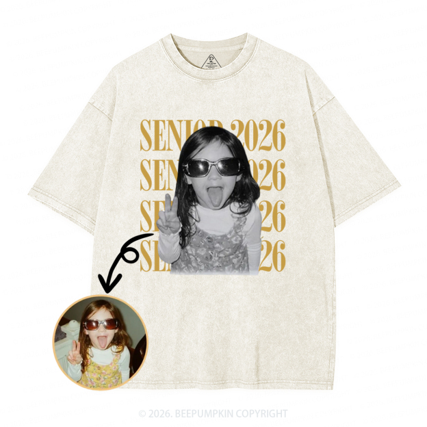Personalized Vintage Photo And Year Senior Adult Washed T-Shirts