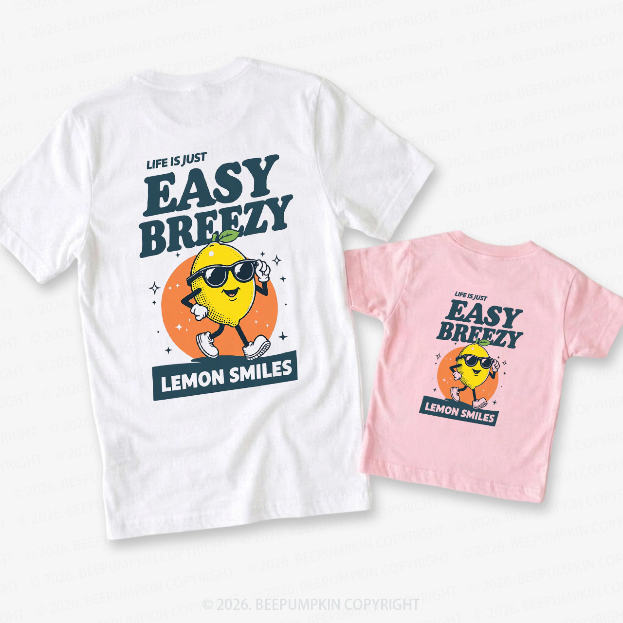 Life Just Easy Breezy Lemon Smiles Dad&Me Matching Shirts-Back Design