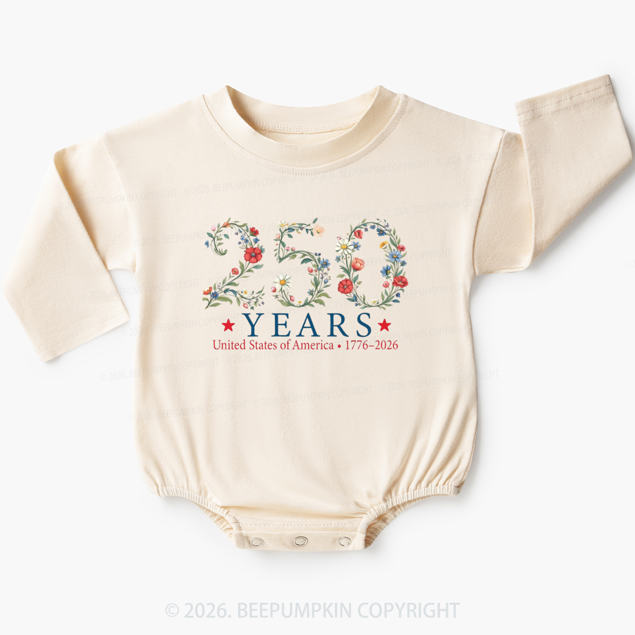 USA 250th Anniversary Floral Baby Bubble Romper