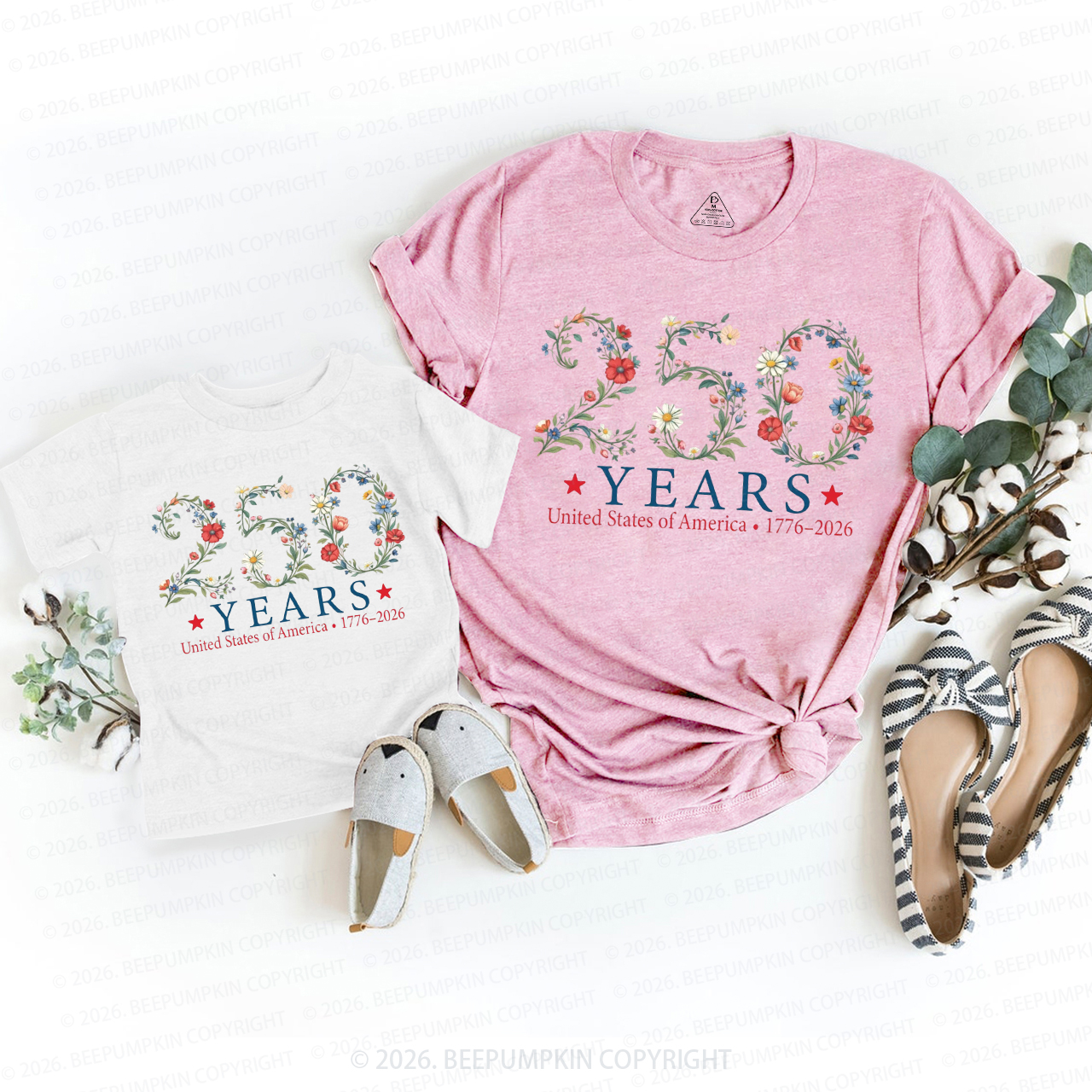 USA 250th Anniversary Floral Mom&Me Matching T-Shirts