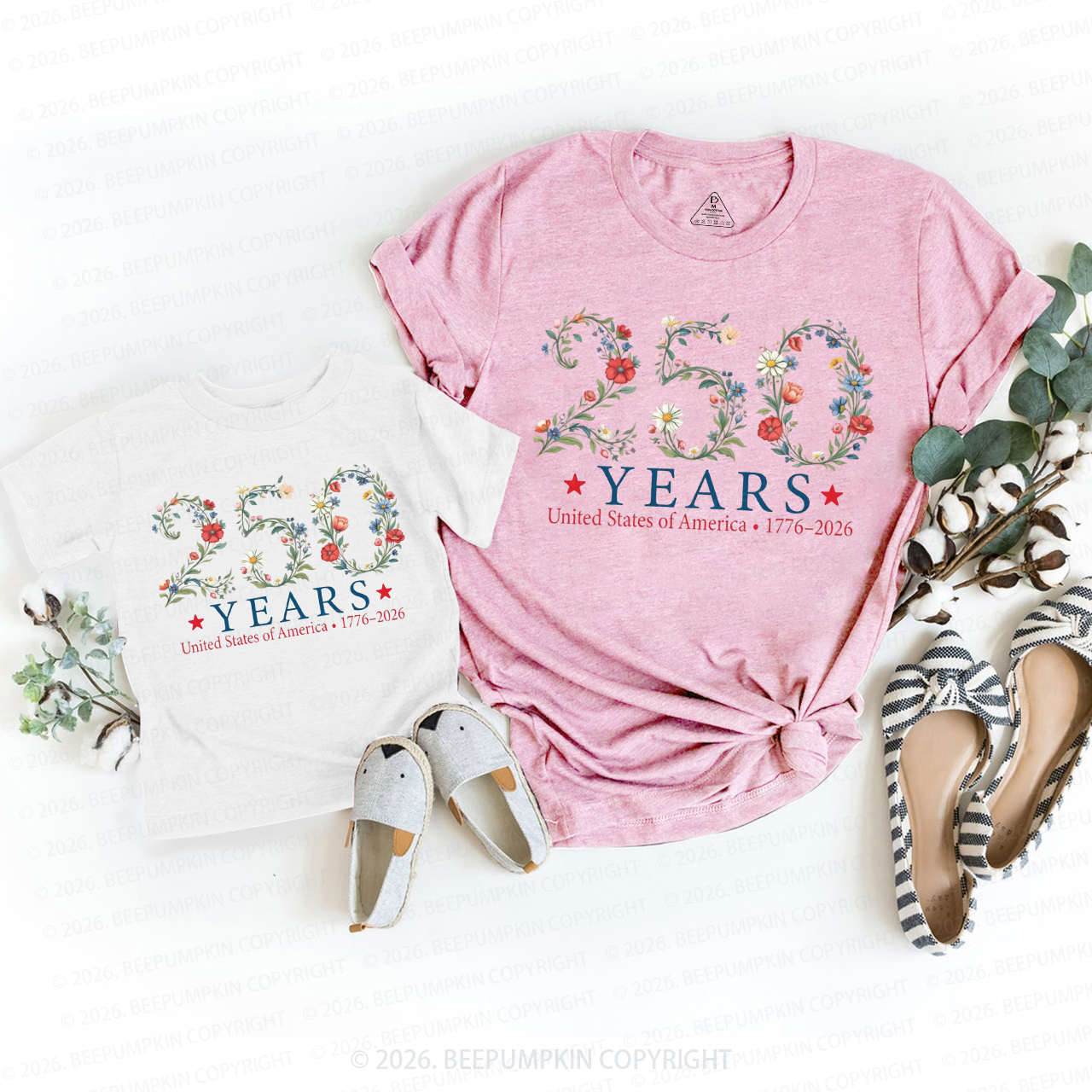 USA 250th Anniversary Floral Mom&Me Matching T-Shirts