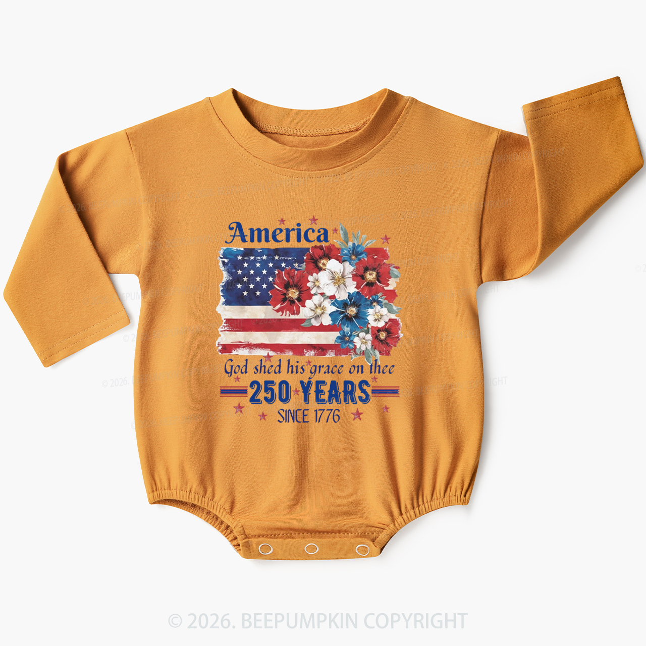 America 250 Years Flag Floral Baby Bubble Romper