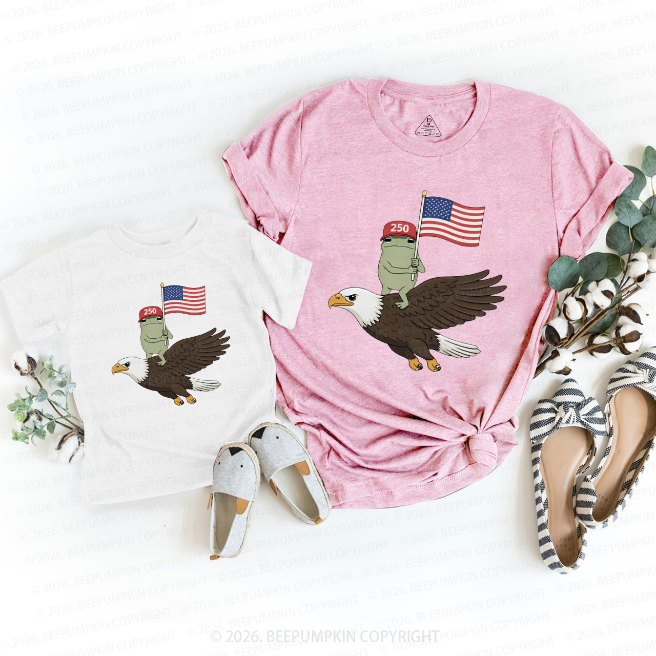 Americas 250th Birthday Funny Frog Mom&Me Matching T-Shirts