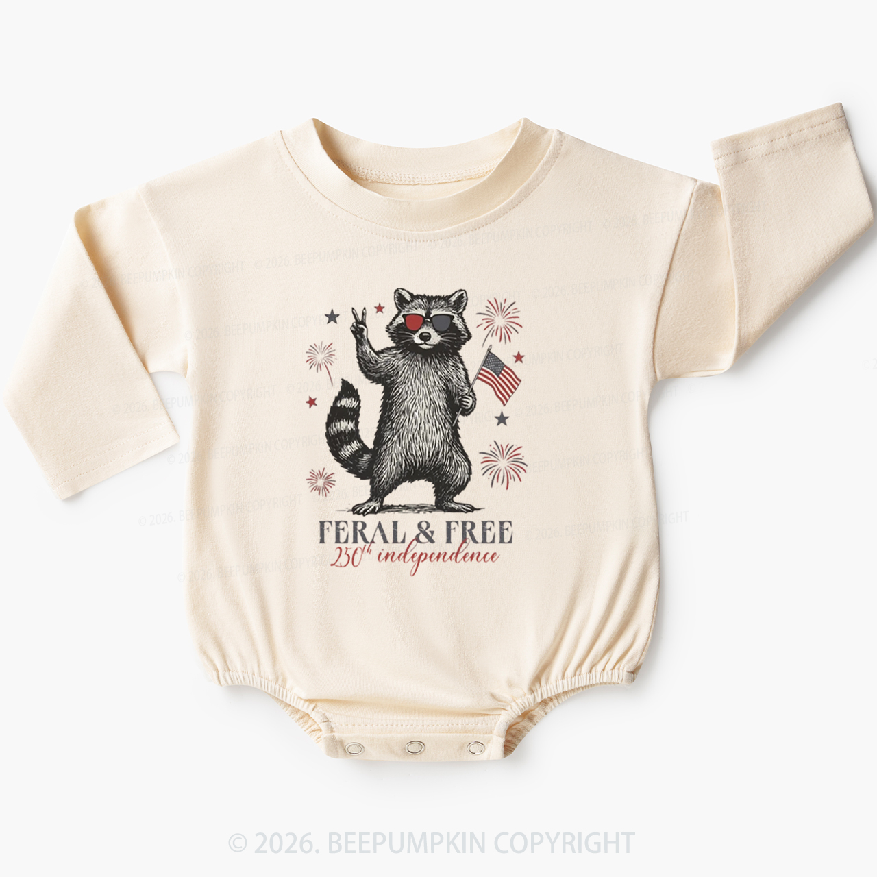 Feral but Free Patriotic Raccoon America 250th Baby Bubble Romper