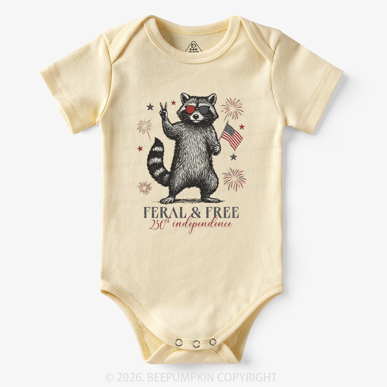 Feral but Free Patriotic Raccoon America 250th Bodysuit