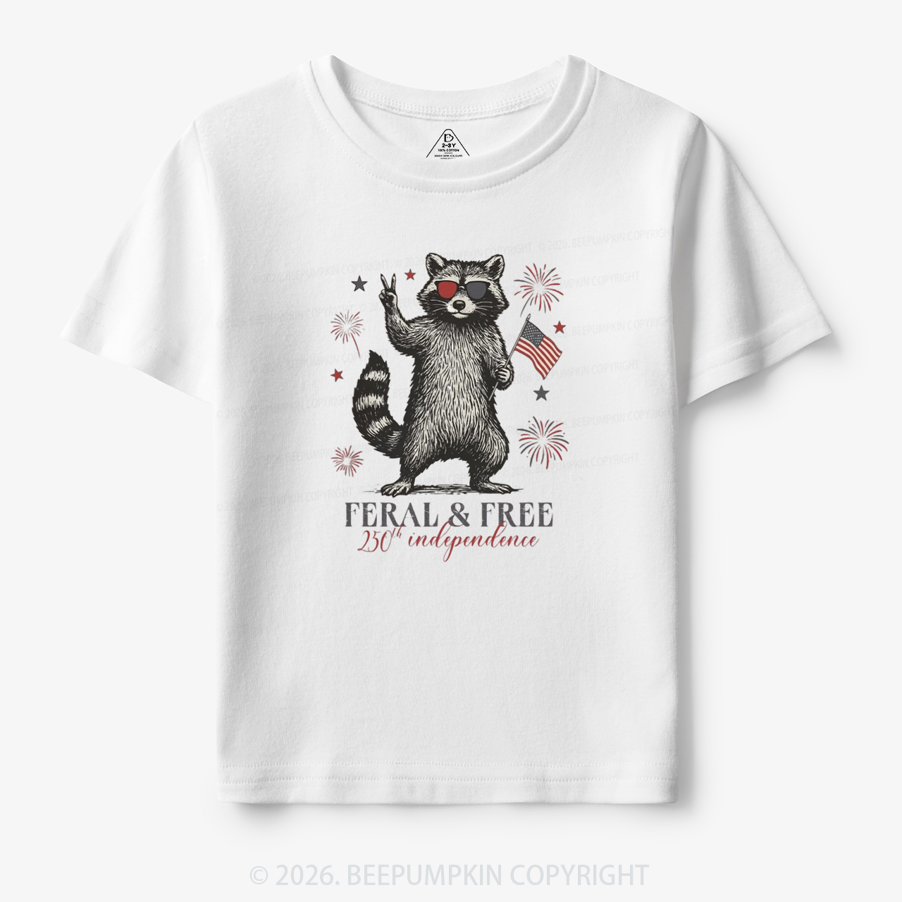 Feral but Free Patriotic Raccoon America 250th Toddler&Kid's Tees