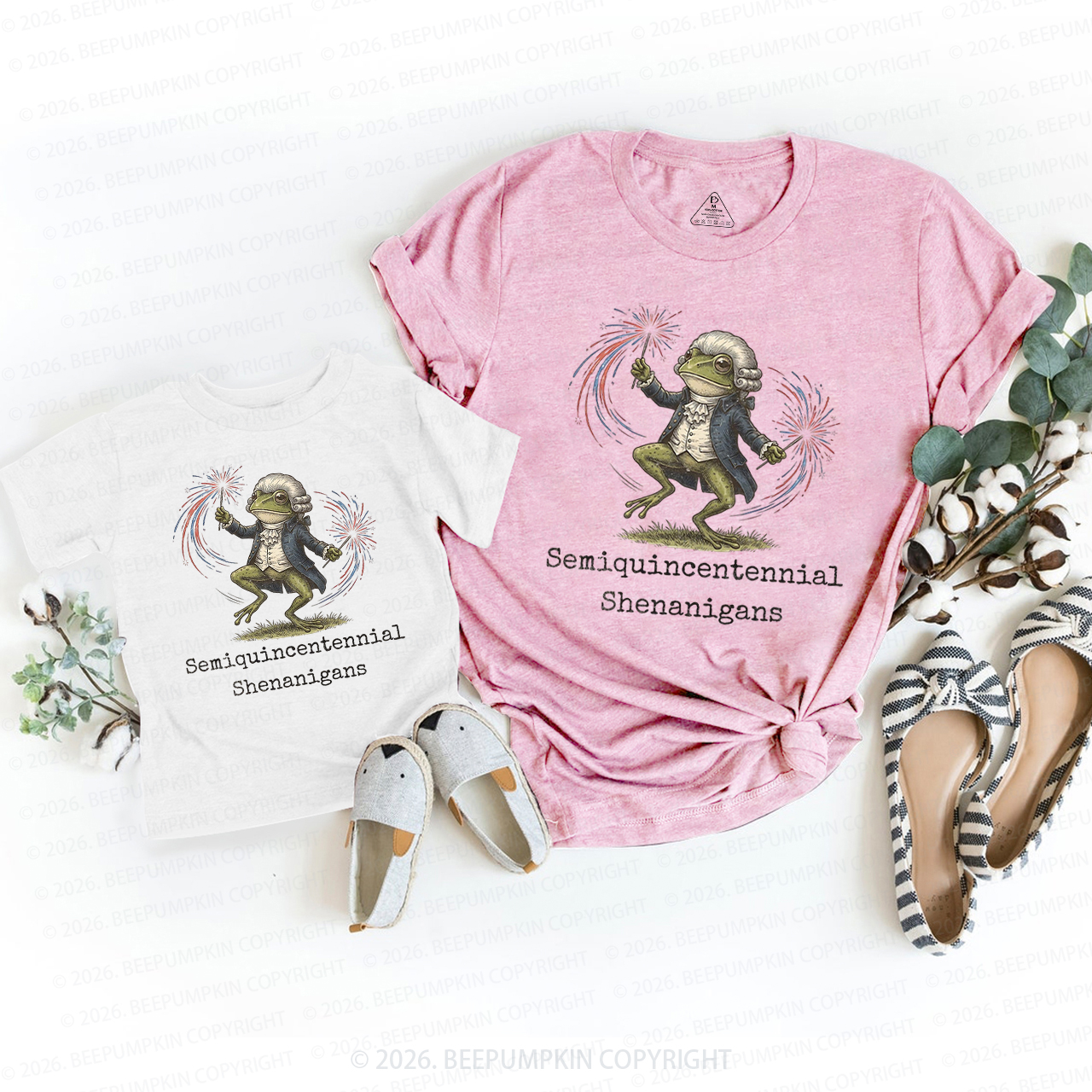 American 250th Anniversary Funny Frog Retro Mom&Me Matching T-Shirts