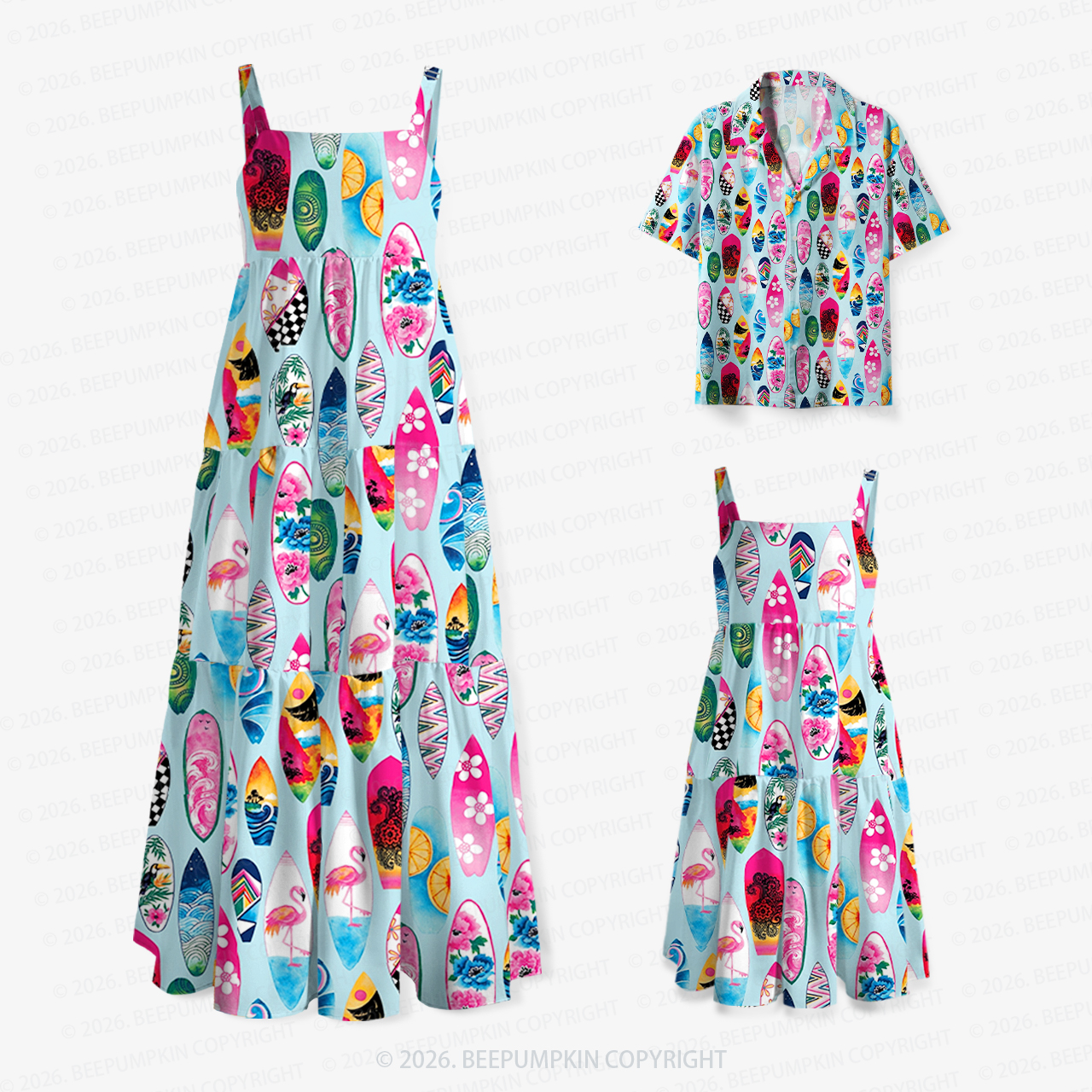 Bubblegum Surf Club Mom&Kids Summer Matching All-Over Print Outfits