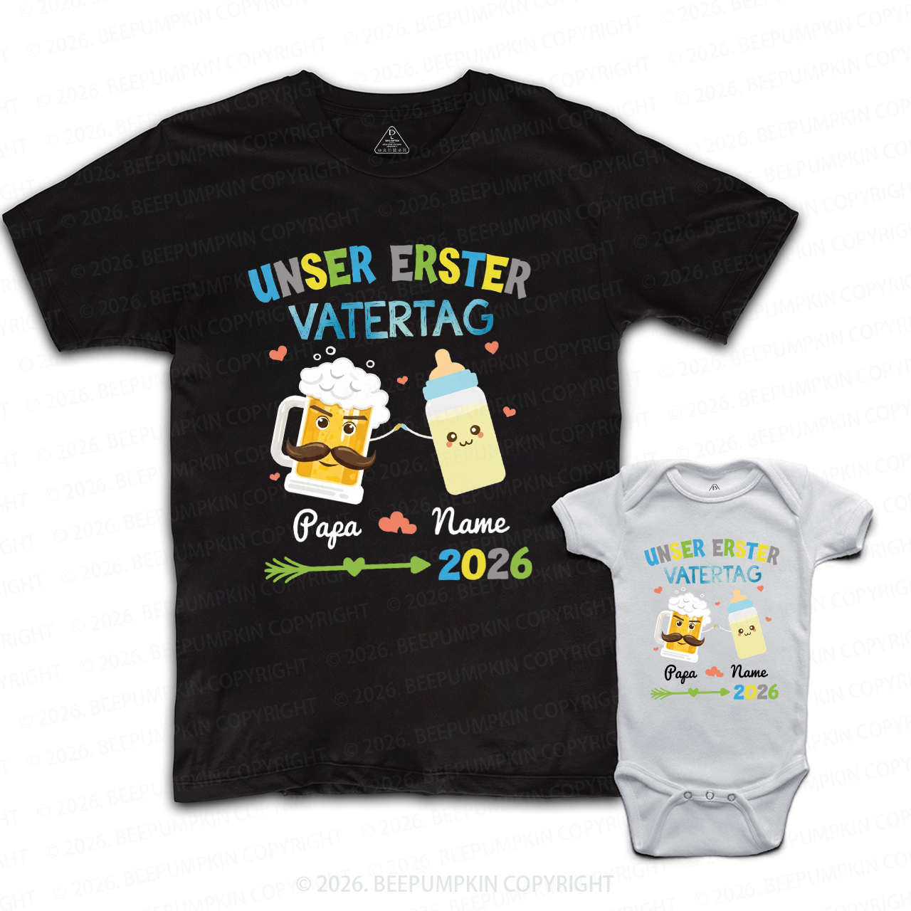 Personalized Unser Erster Vatertag First Father's Day Dad&Me Matching Shirts