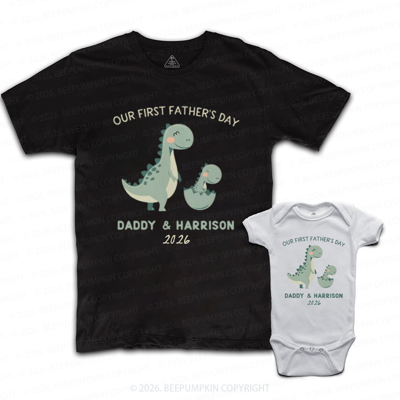 Personalized Cute Dinosaur First Father's Day Dad&Me Matching Shirts