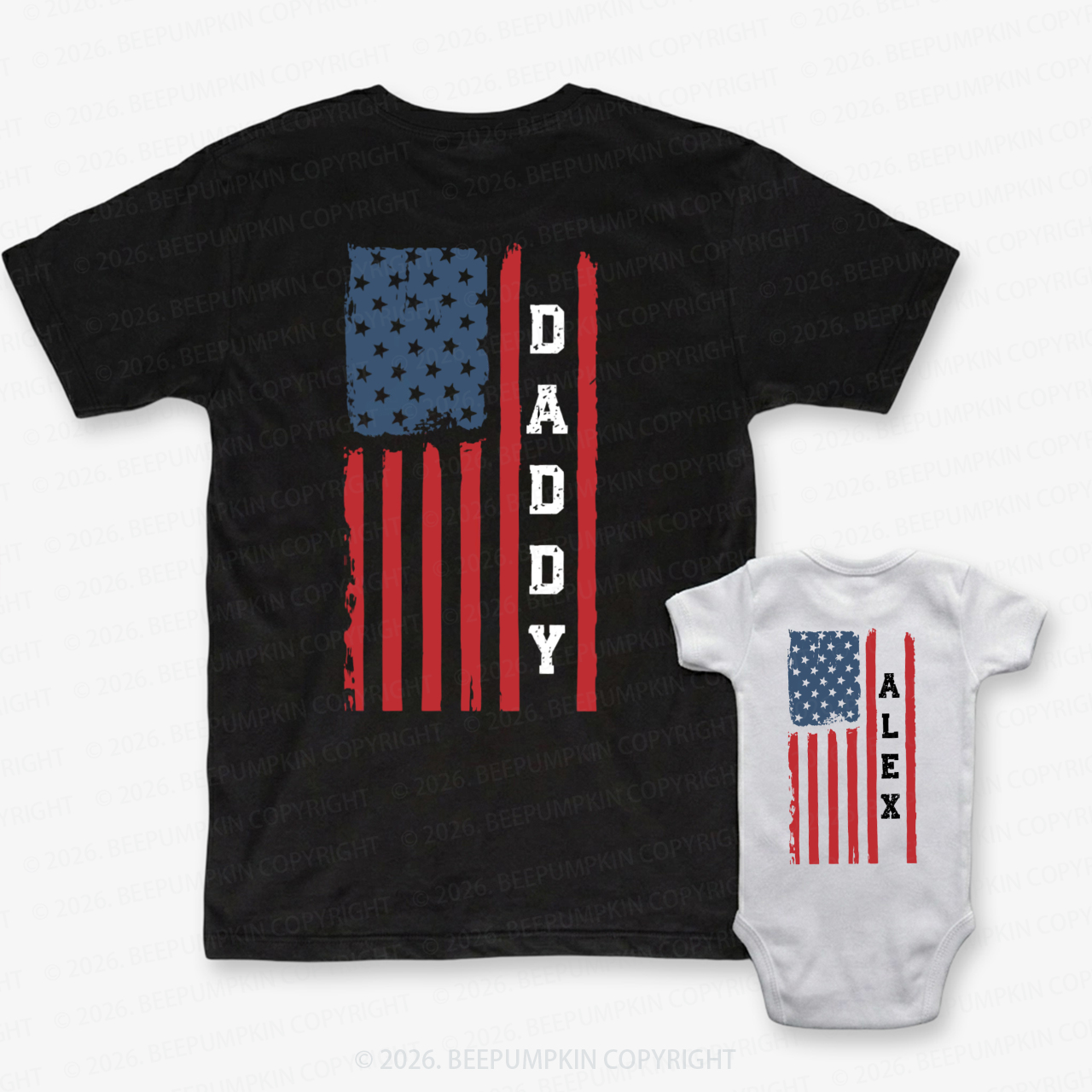 Personalized American Flag Dad&Me Matching Shirts