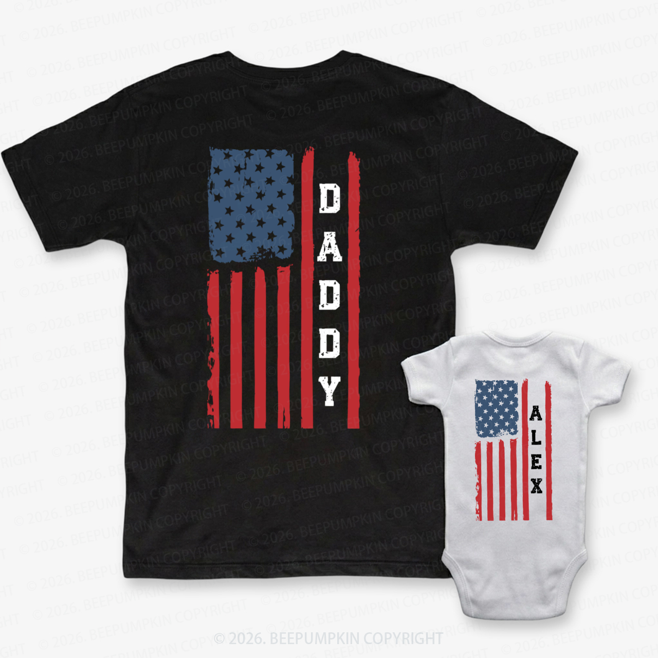 Personalized American Flag Dad&Me Matching Shirts