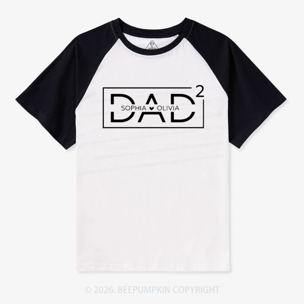 Personalized Dad Squared With Kids Names Raglan T-shirt