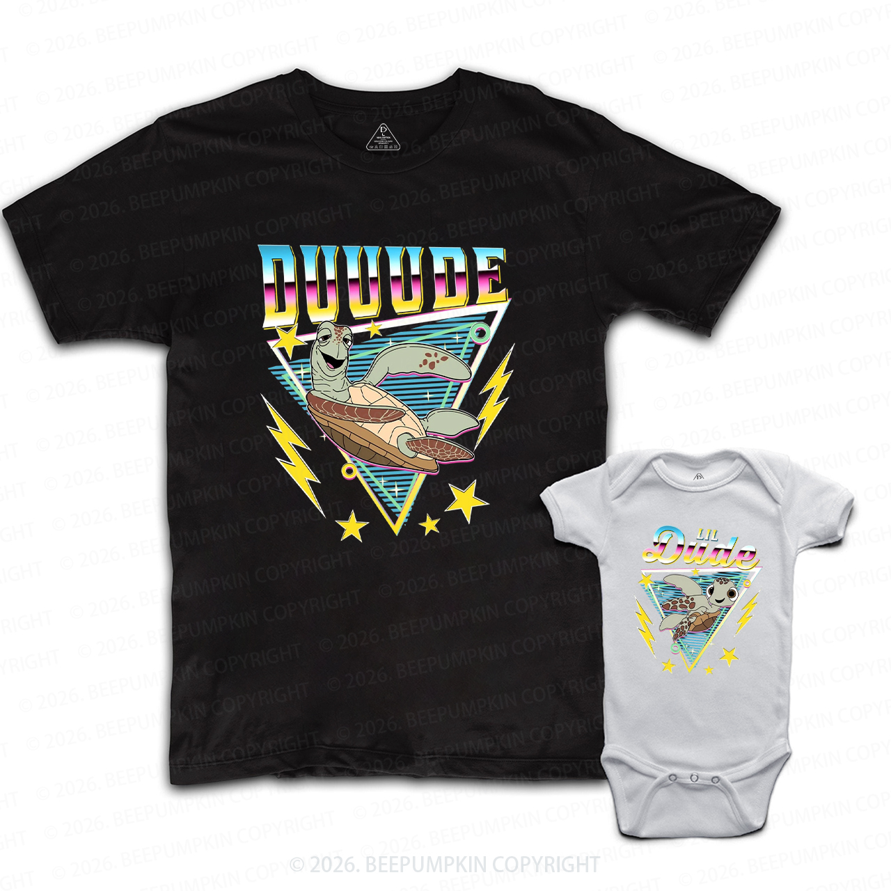 Space Turtle Duuude And Lil Dude Dad&Me Matching Shirts