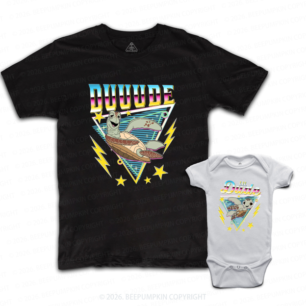 Space Turtle Duuude And Lil Dude Dad&Me Matching Shirts