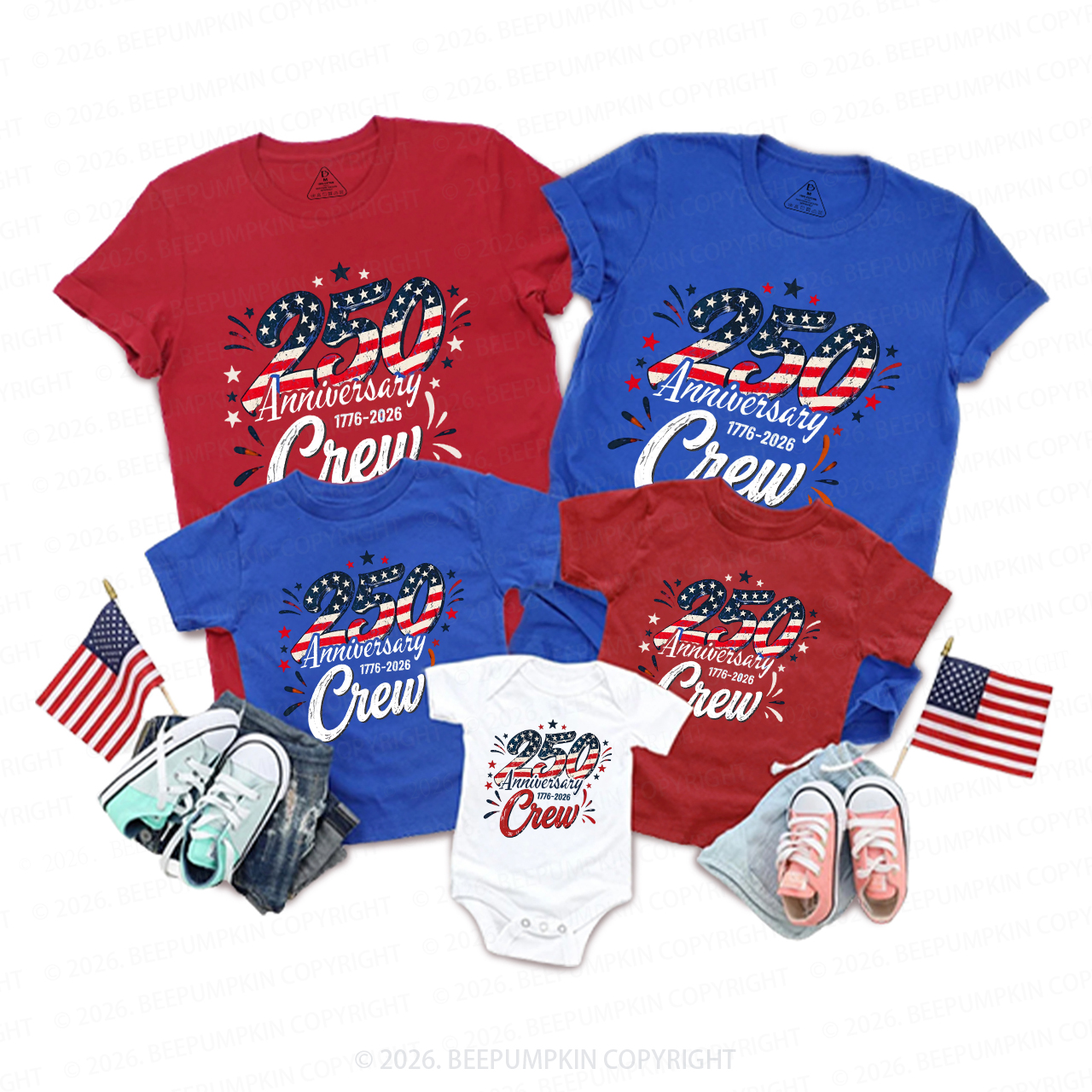 America 250th Independence Day Crew Family Matching Shirts