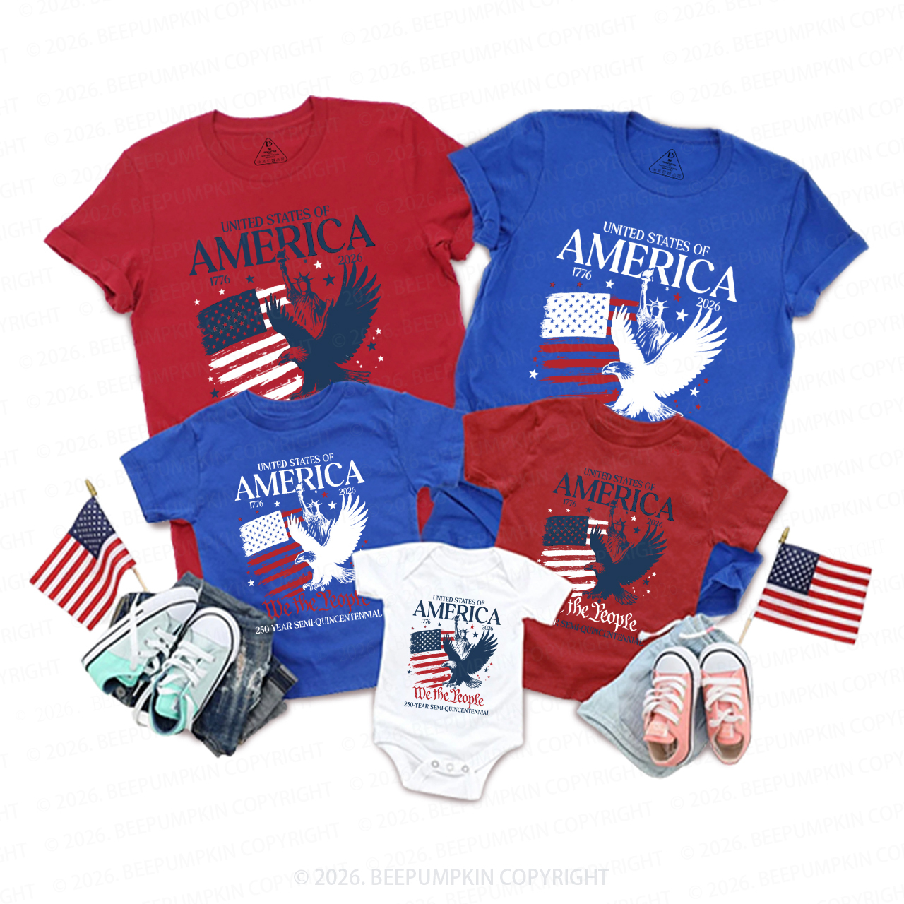 America 250 Patriotic Eagle USA Family Matching Shirts