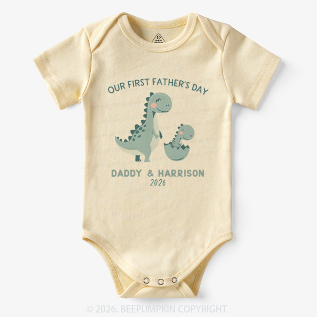 Personalized Dinosaur First Father's Day 2026 Cute Bodysuit