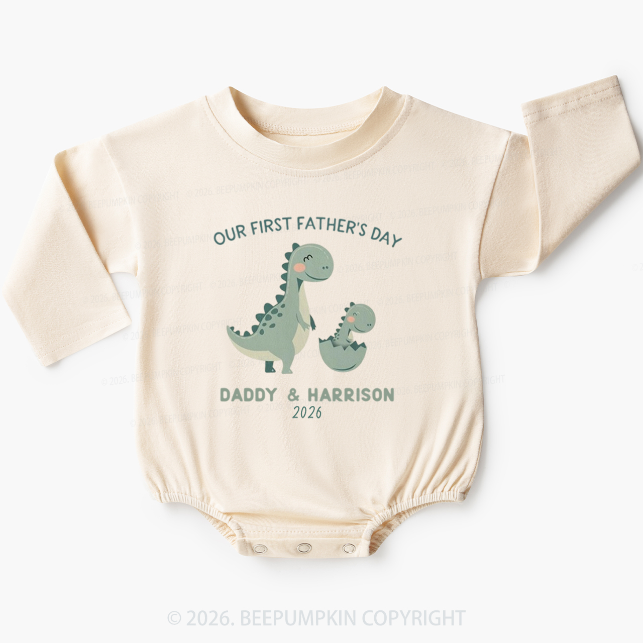 Personalized Dinosaur First Father's Day 2026 Cute Baby Bubble Romper