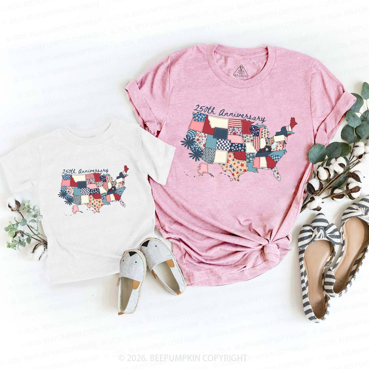 US 250 Years Patriotic Patchwork Mom&Me Matching T-Shirts