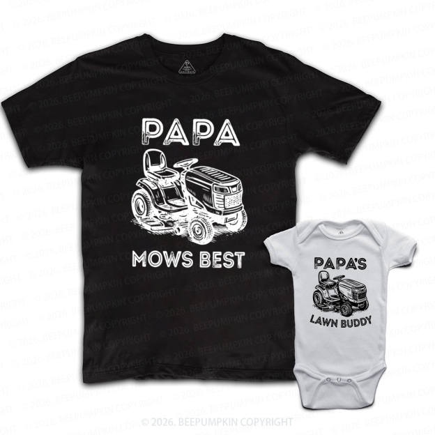 Papa Mows Best Vintage Lawn Mower Dad&Me Matching Shirts