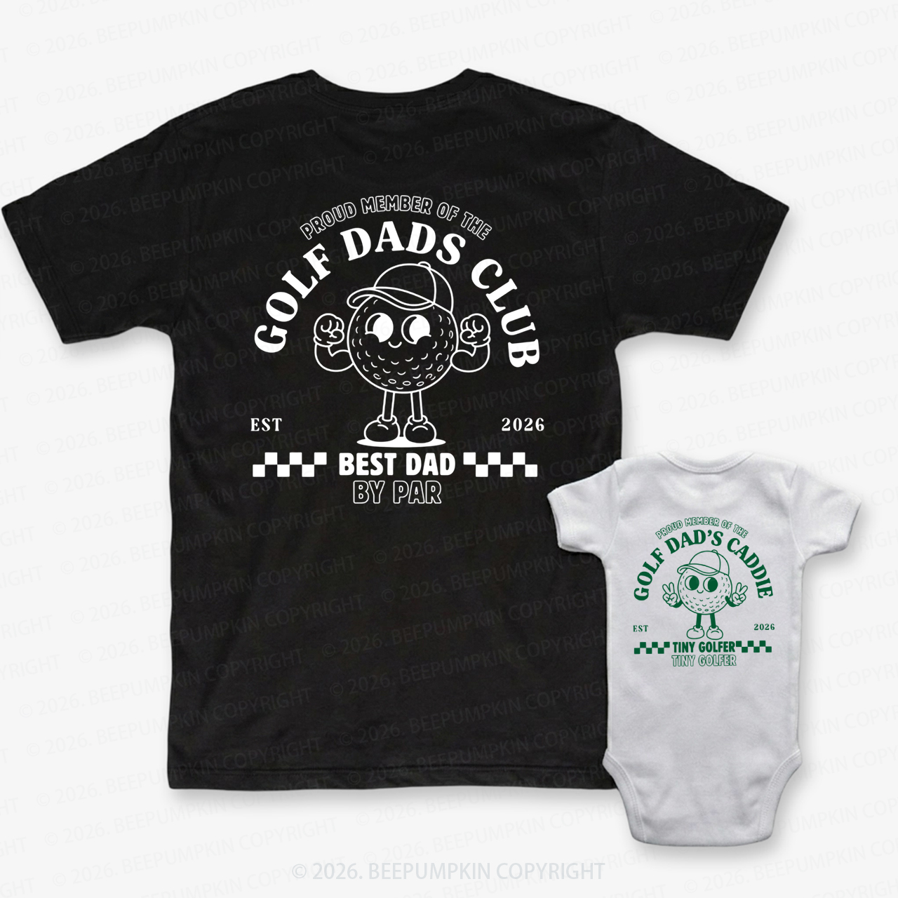  Personalized Dad And Kids Retro Golf Dad&Me Matching Shirts-Back Design