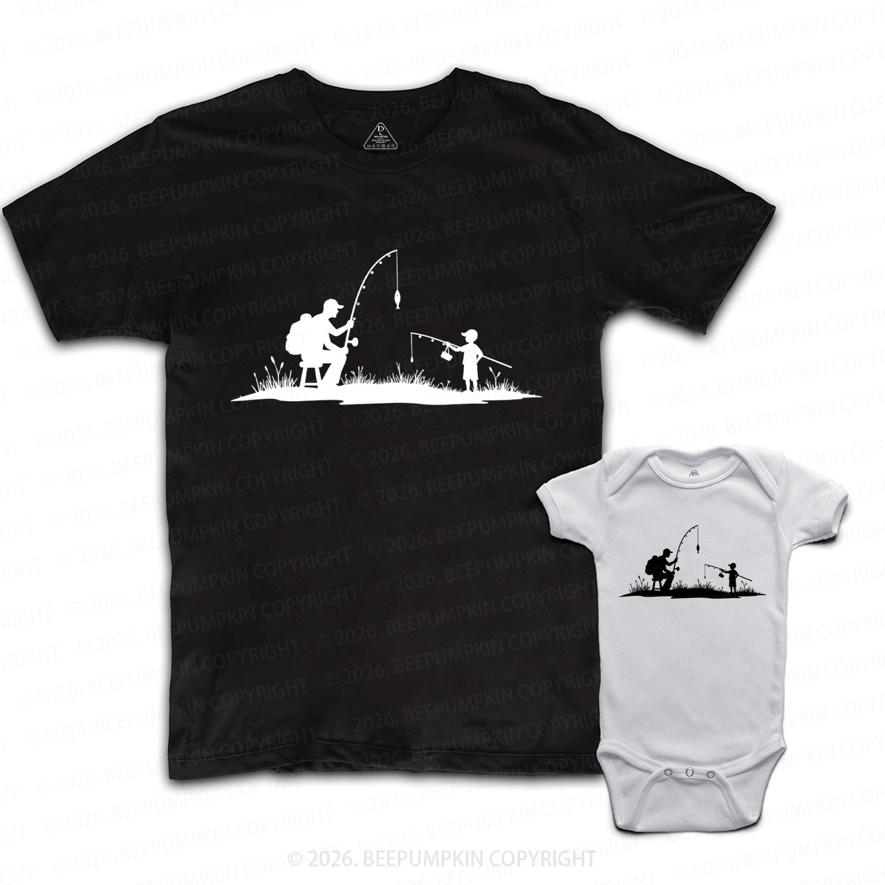 Father Son Fishing Outdoor Silhouette Dad&Me Matching Shirts