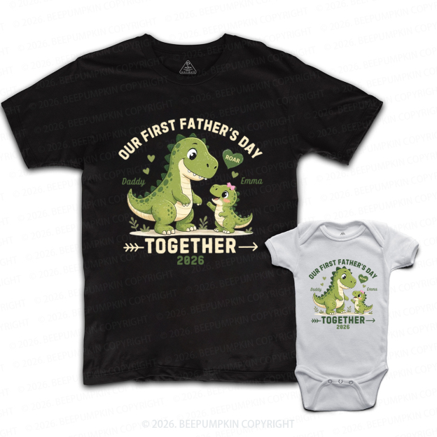 Personalized Green Dinosaur First Father's Day Dad&Me Matching Shirts