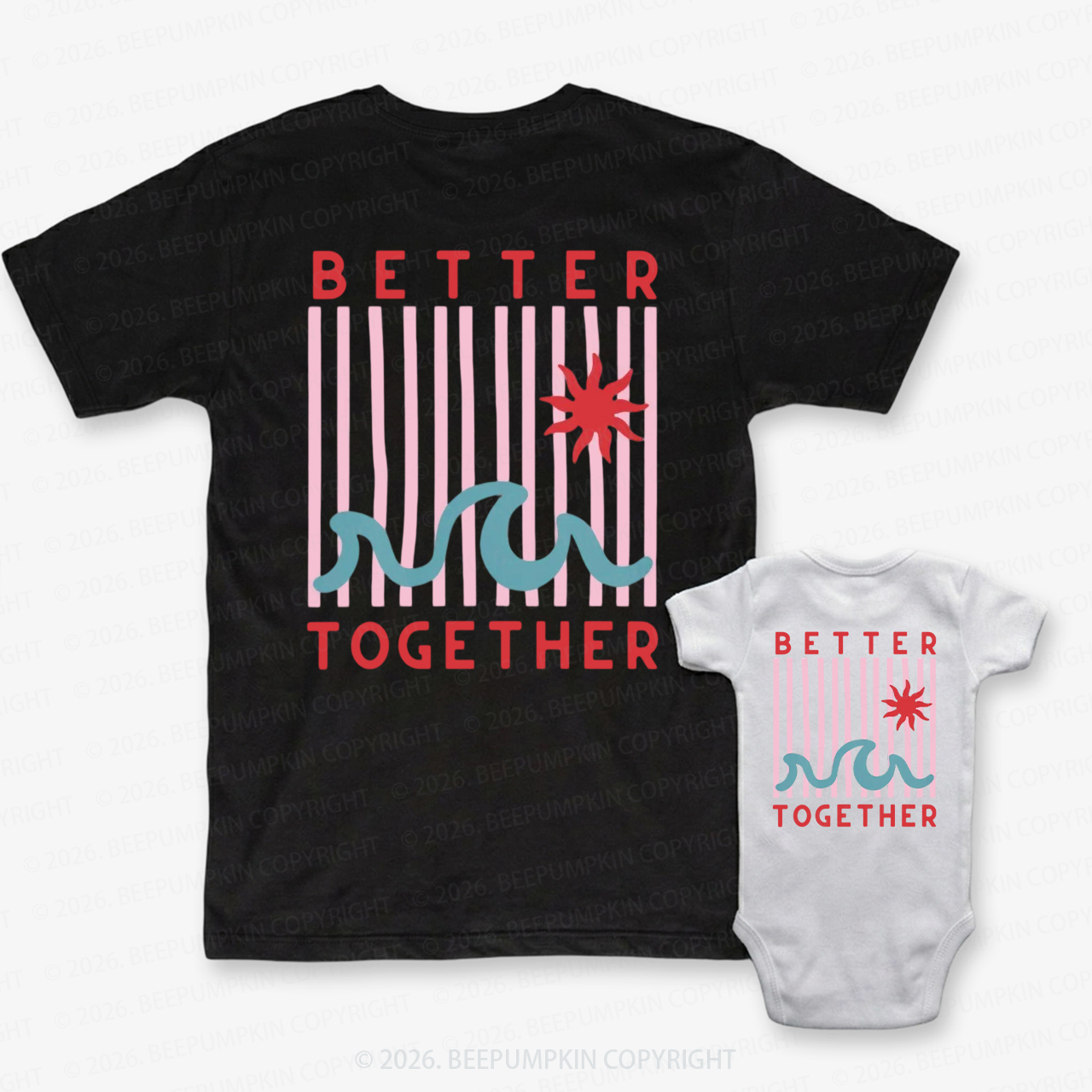 Better Together with Retro Wave Dad&Me Matching Shirts-Back Design