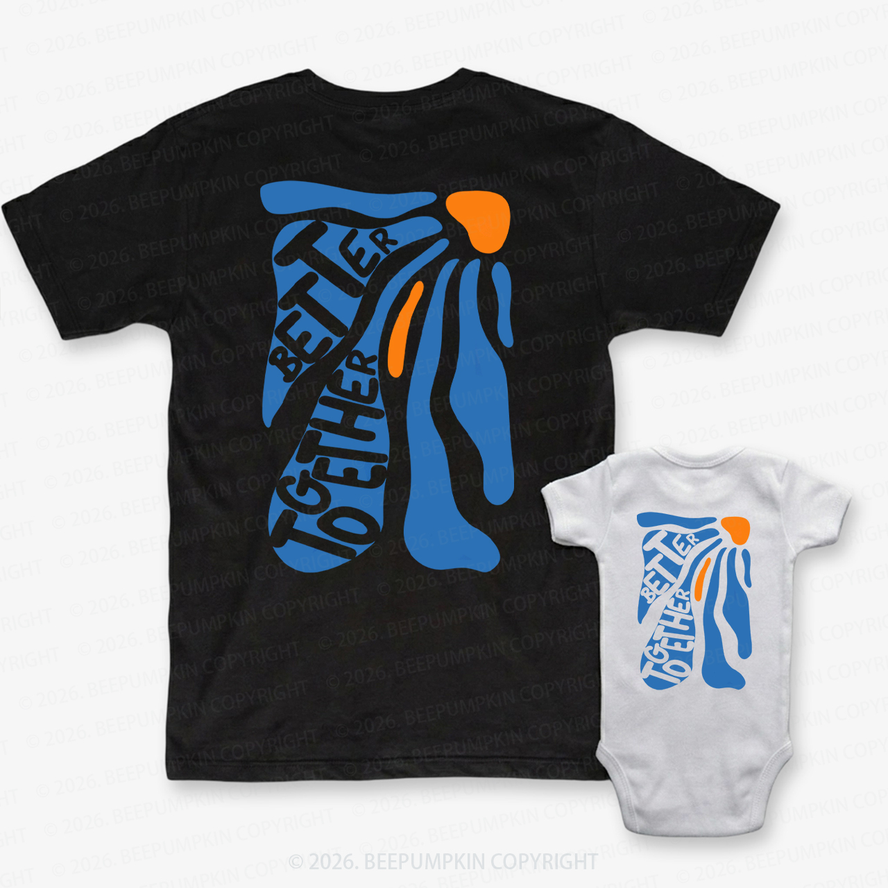 Better Together Retro Blue Floral Dad&Me Matching Shirts-Back Design