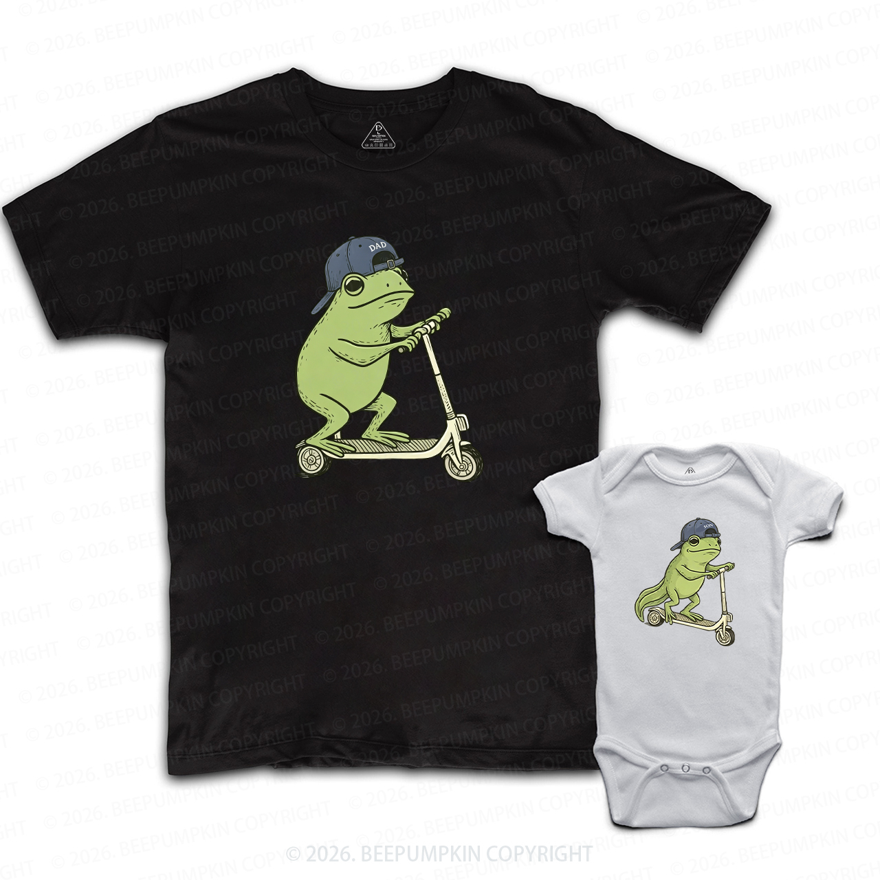 Dad and Son Frog Scooter Funny Meme Dad&Me Matching Shirts