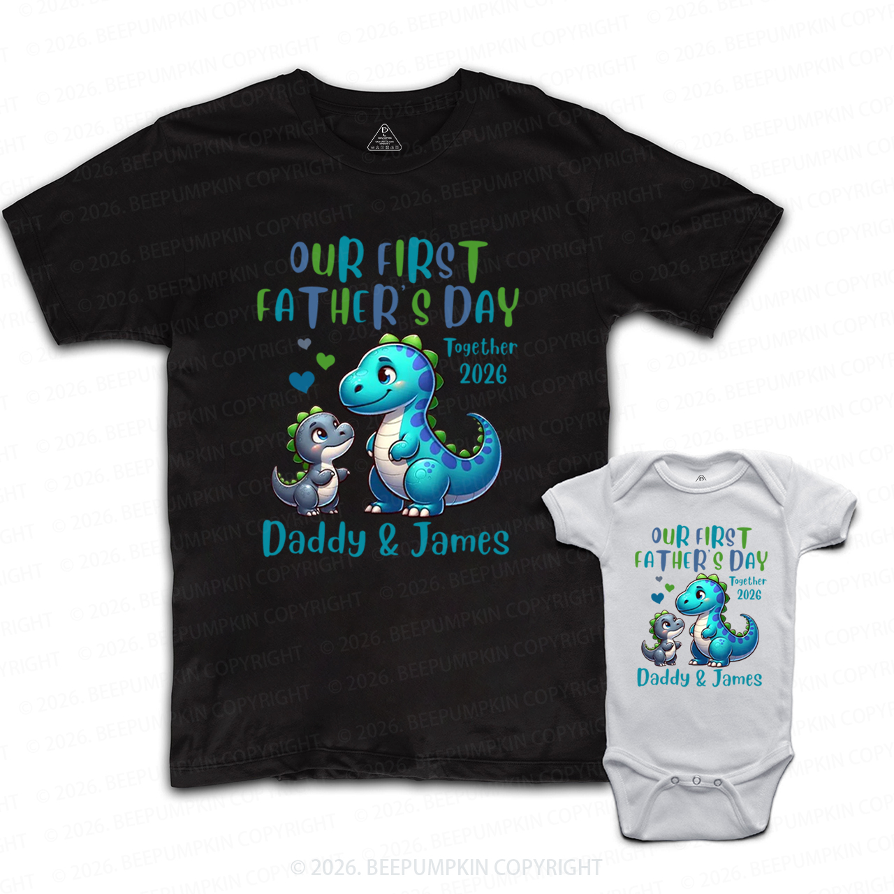 Personalized First Fathers Day Dinosaurs Dad&Me Matching Shirts