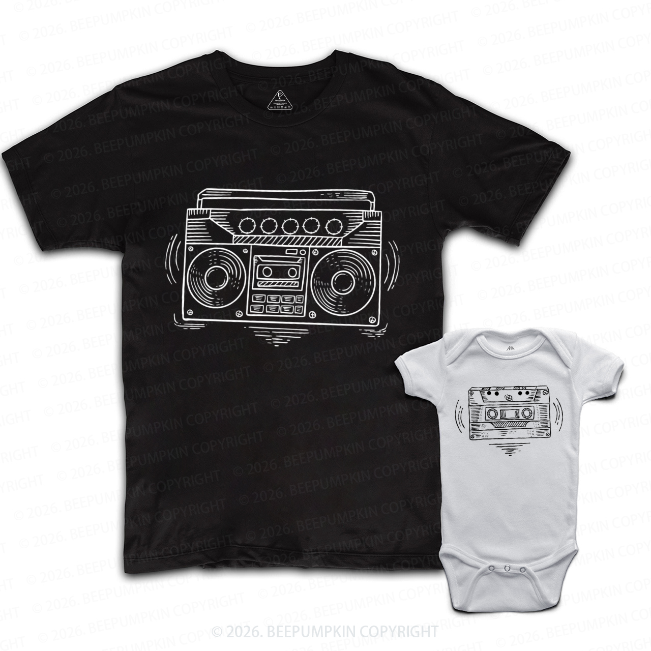 Radio Boom Box And Cassette Tape Dad&Me Matching Shirts