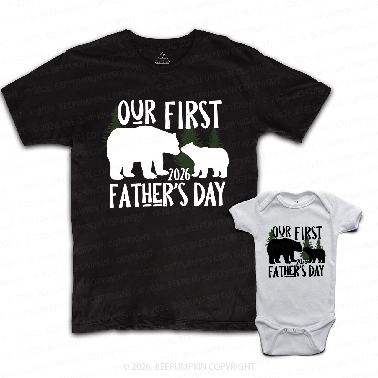 First Father's Day Papa Baby Bear Woodland Dad&Me Matching Shirts