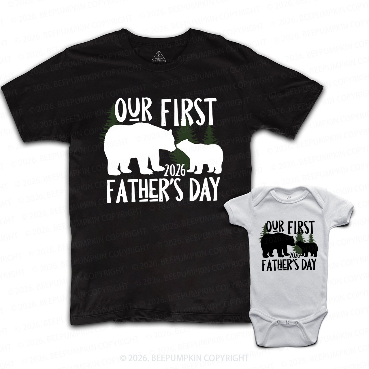 First Father's Day Papa Baby Bear Woodland Dad&Me Matching Shirts