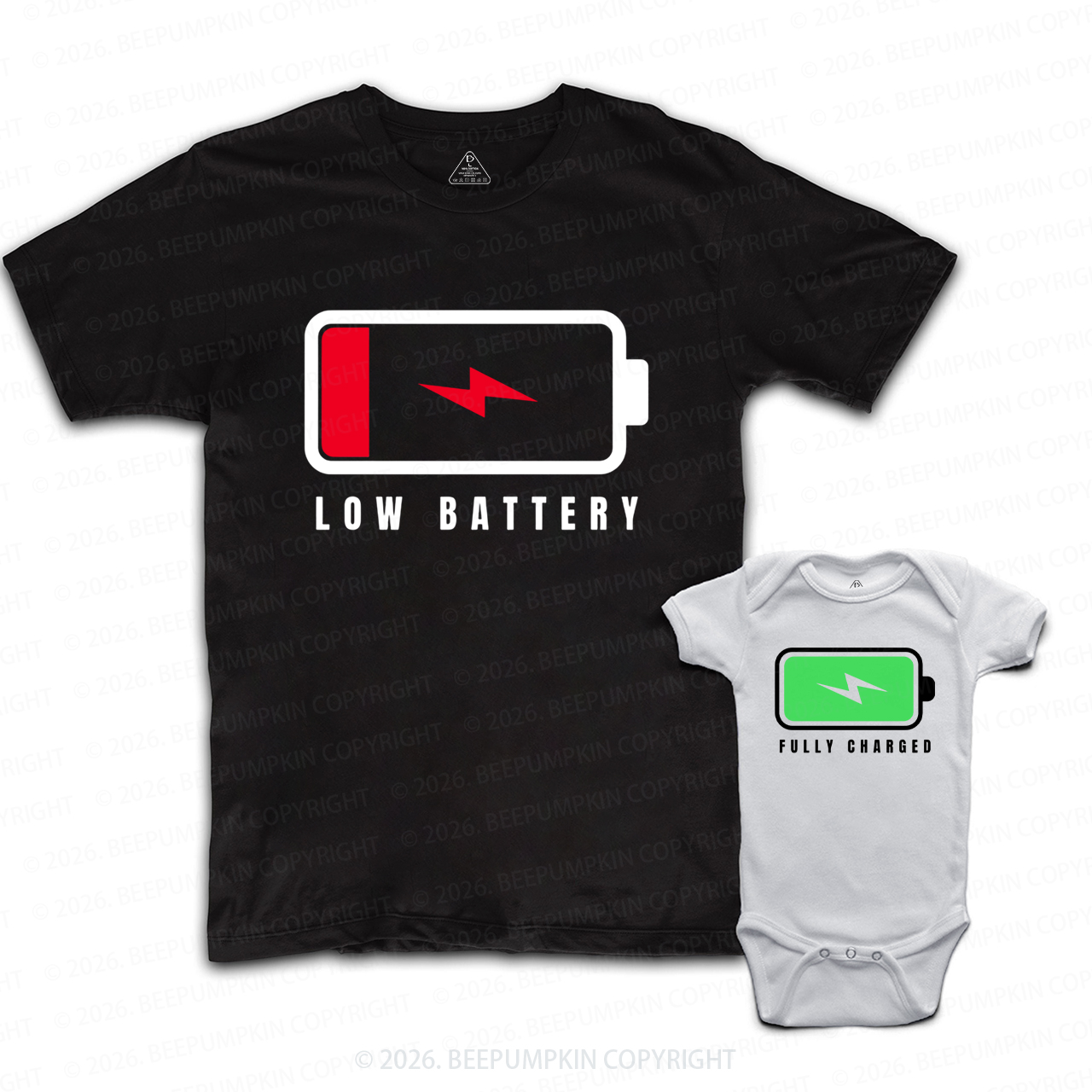 Humor Fully Charged Low Battery Dad&Me Matching Shirts