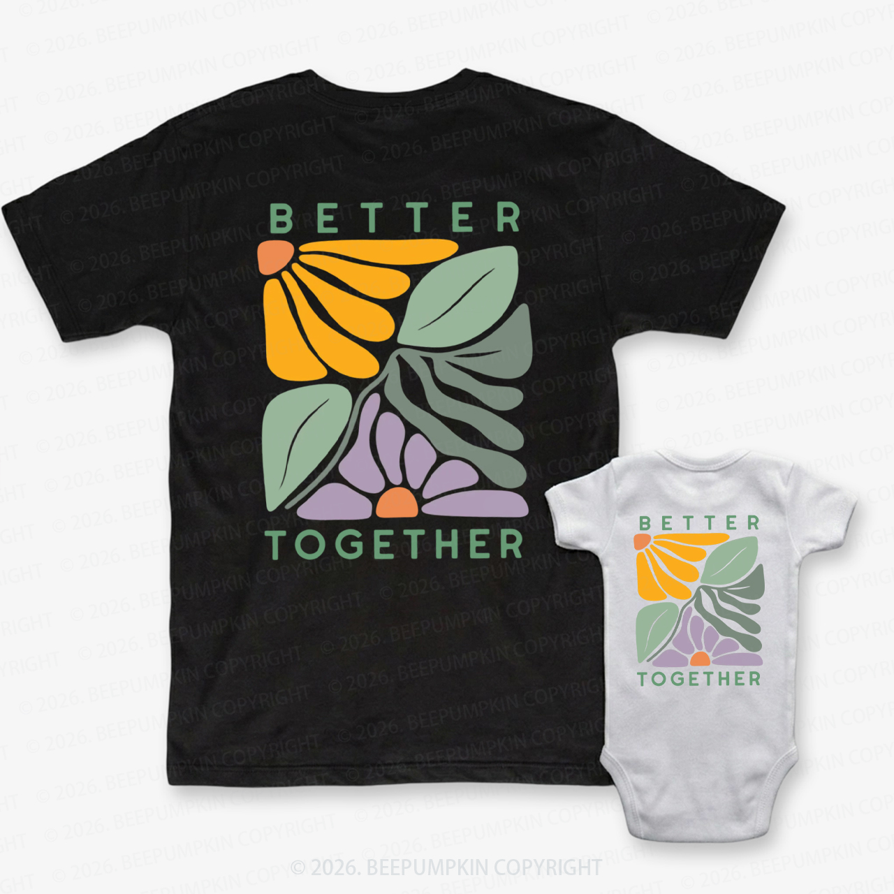 Retro Floral Better Together Father’s Day Dad&Me Matching Shirts-Back Design
