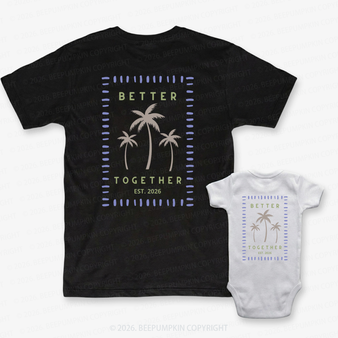 Retro Palm Trees Better Together Dad&Me Matching Shirts-Back Design