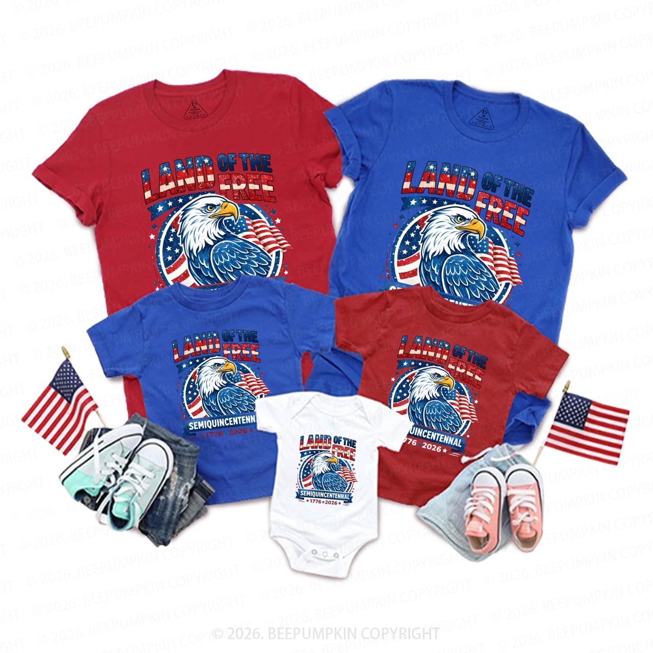 Patriotic Land Of The Free America 250 Family Matching Shirts