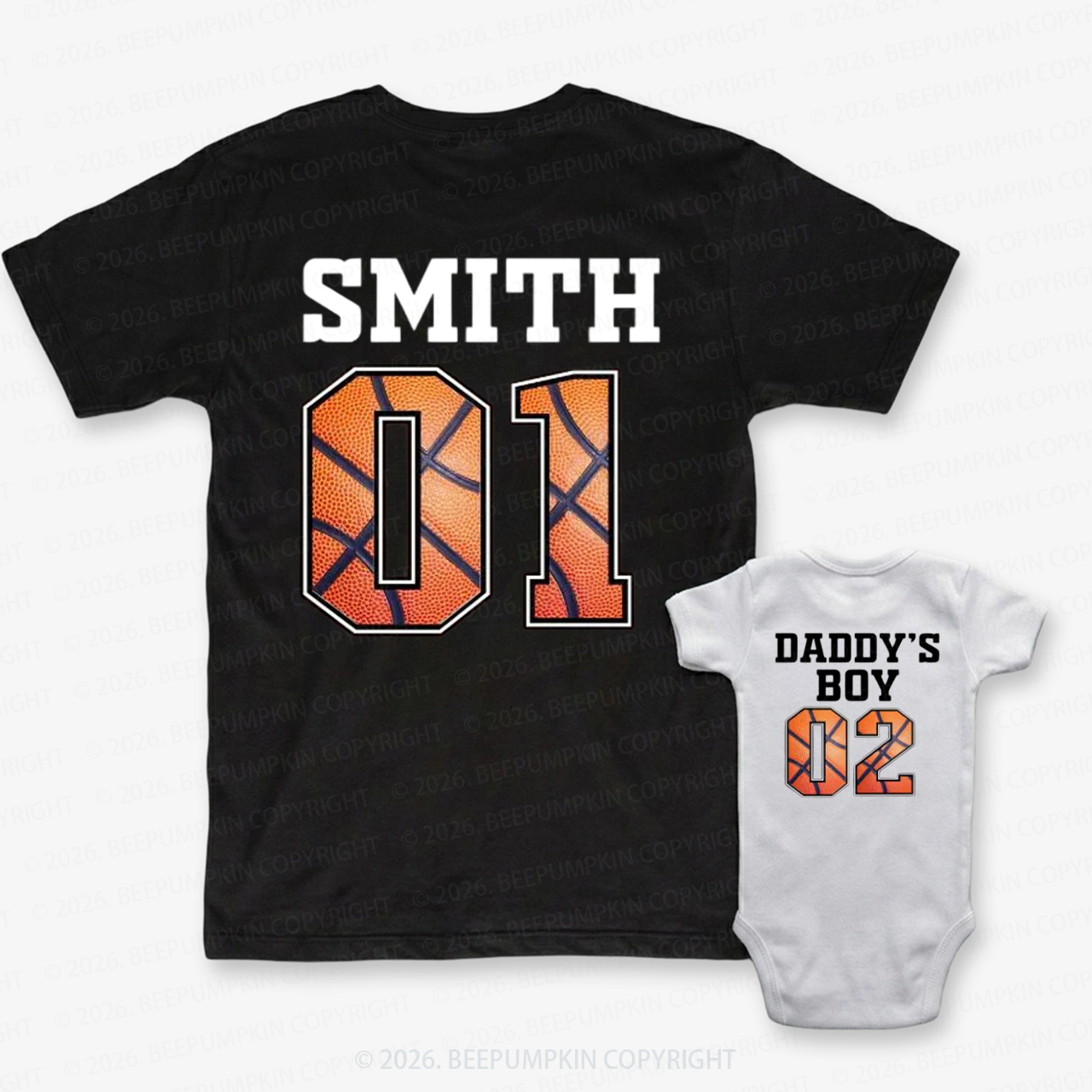 Personalized Names And Numbers Sport Fathers Day Dad&Me Matching Shirts-Back Design
