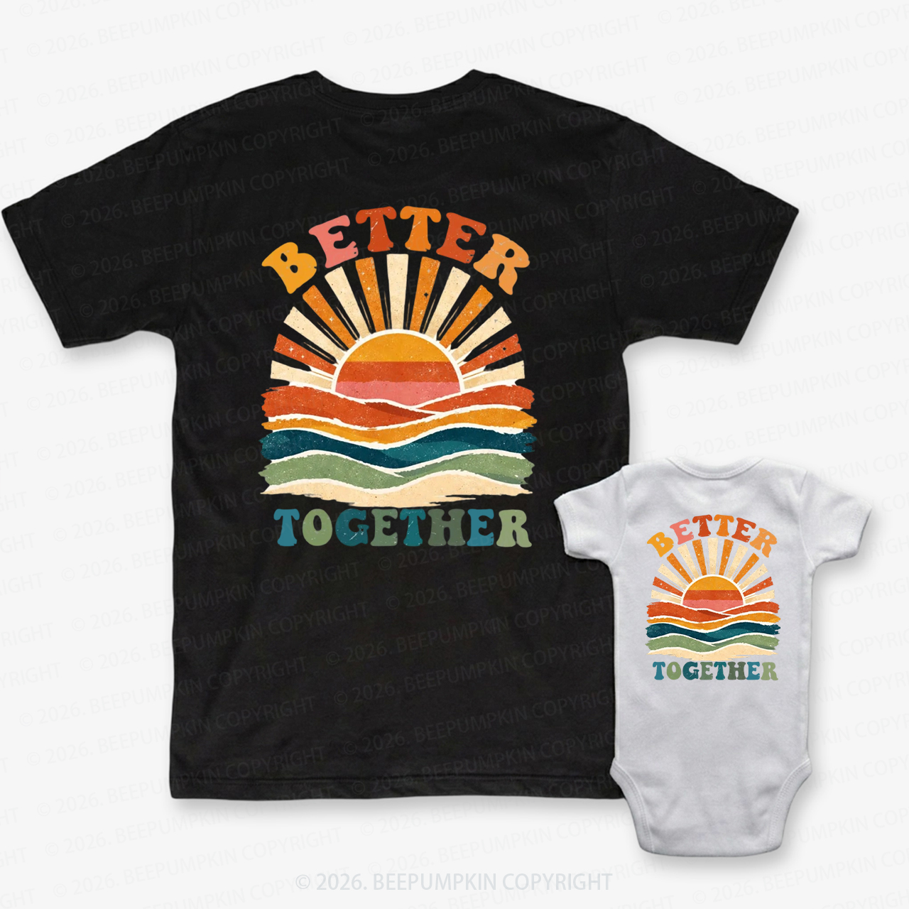 Better Together Retro Sunset Dad&Me Matching Shirts-Back Design