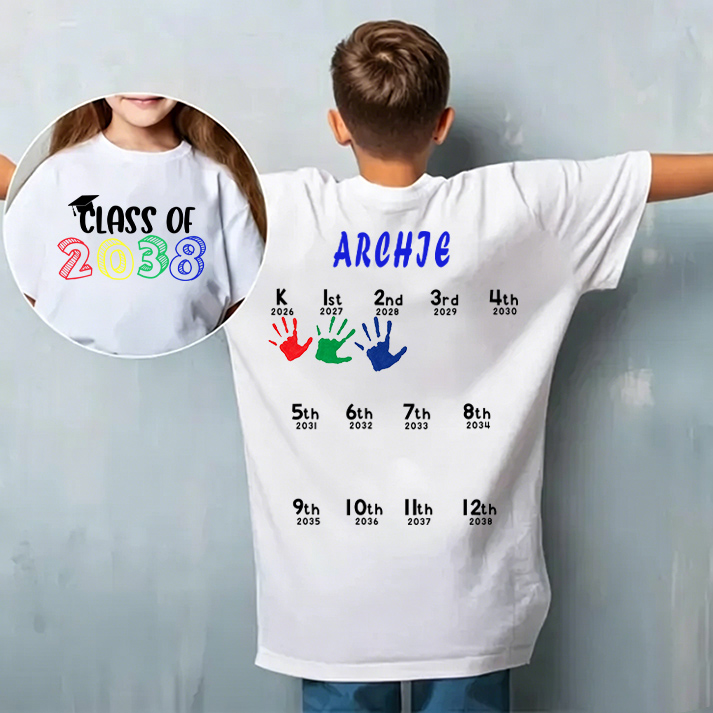 Hand Print-Class Of 2037 Personalized Shirts For School Kids